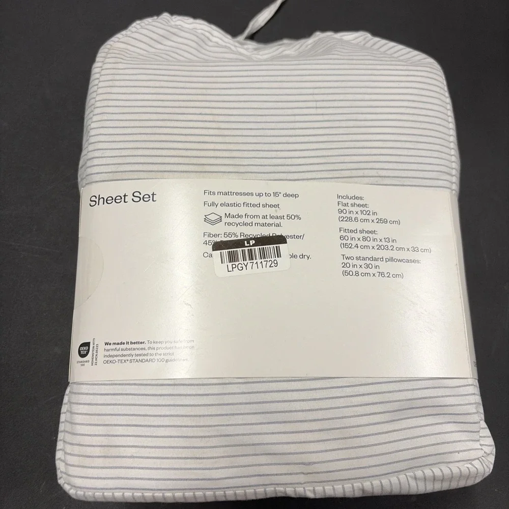 Cotton Microfiber 4 Piece Sheet Set - Room Essentials Gray Strip- Queen 20608